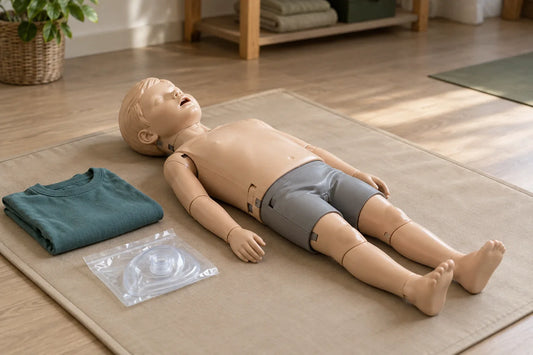 Mannequin enfant préparé pour un cours de réanimation.